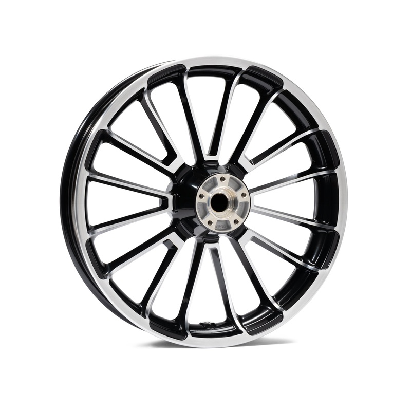 Harley Davidson 43301048 Roulette Contrast Cut 19 in. Front Wheel KIT,FR WHL,8SPK,19X3.5,GBLK/MACH