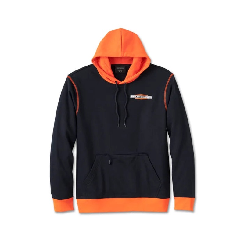 Genuine Harley-Davidson  Men’s Kickstart Pullover Hoodie – Colorblock – Harley Black & Harley Orange  96007-25VM
