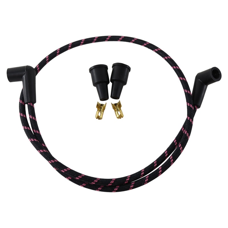 Cloth Braided Spark Plug Wire Kit 7mm – Black w/Pink Tracer