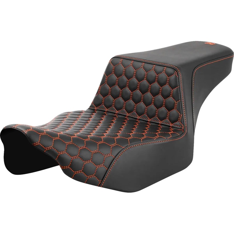 Saddlemen Honeycomb Step-Up Orange Stitching Extended Reach Seat Black / Orange