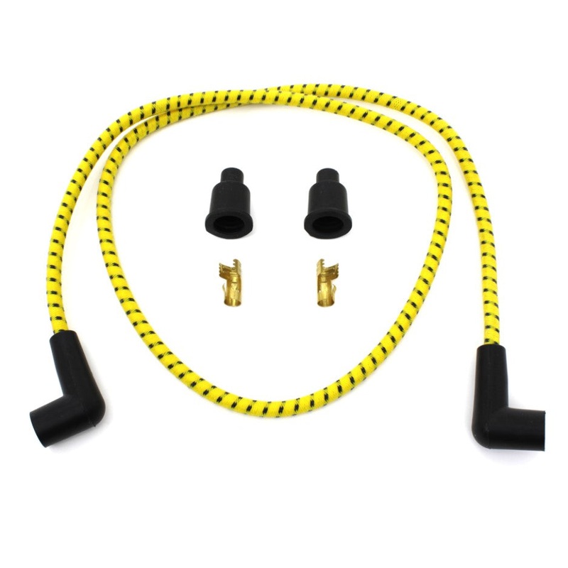 Cloth Braded Spark Plug Wire Kit 7mm – Yellow w/Blue Tracer