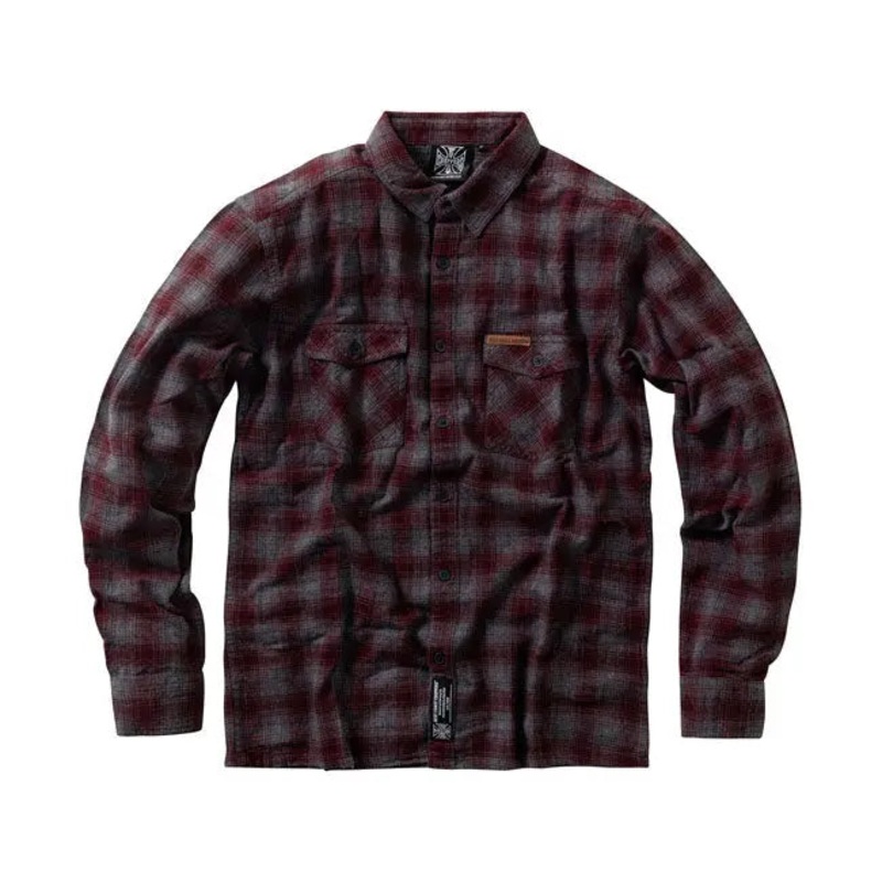 West Coast Choppers Rigid Flannel Shirt Burgundy / Grey