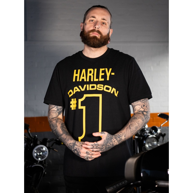 Genuine Harley Davidson Men’s #1 Racing Mesh Ringer Tee – Harley Black 96417-24VM