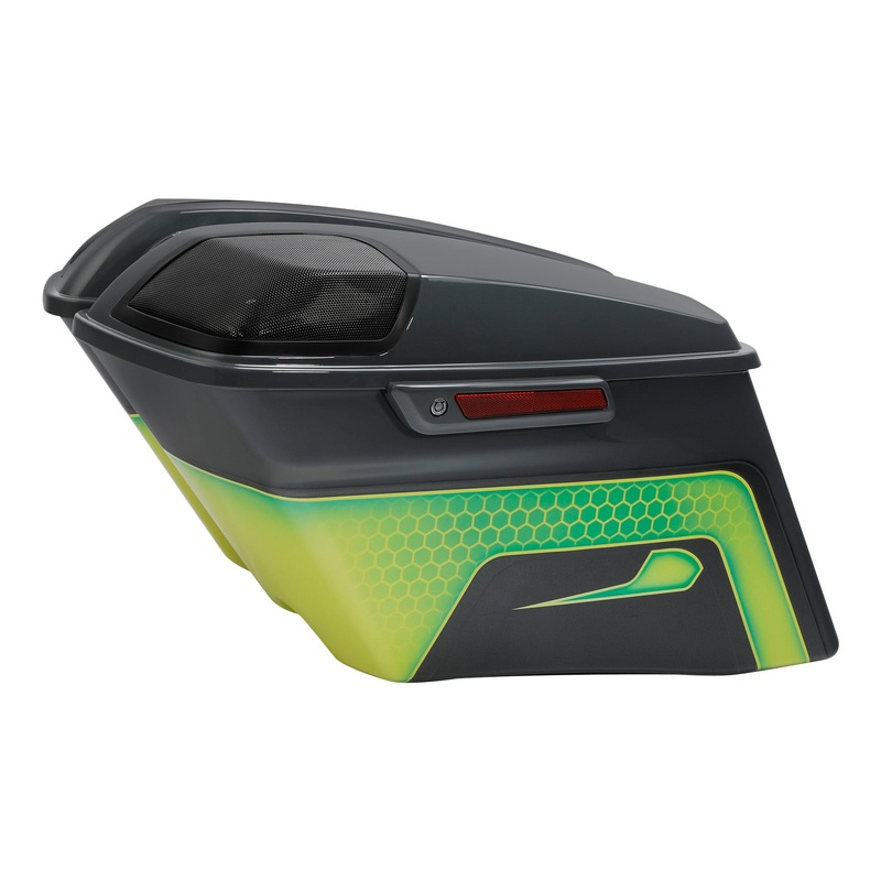 HR3 Apple Green / Gunship Gray CVO Stretched Saddlebags with Speaker Lids For 14-23 Harley Touring
