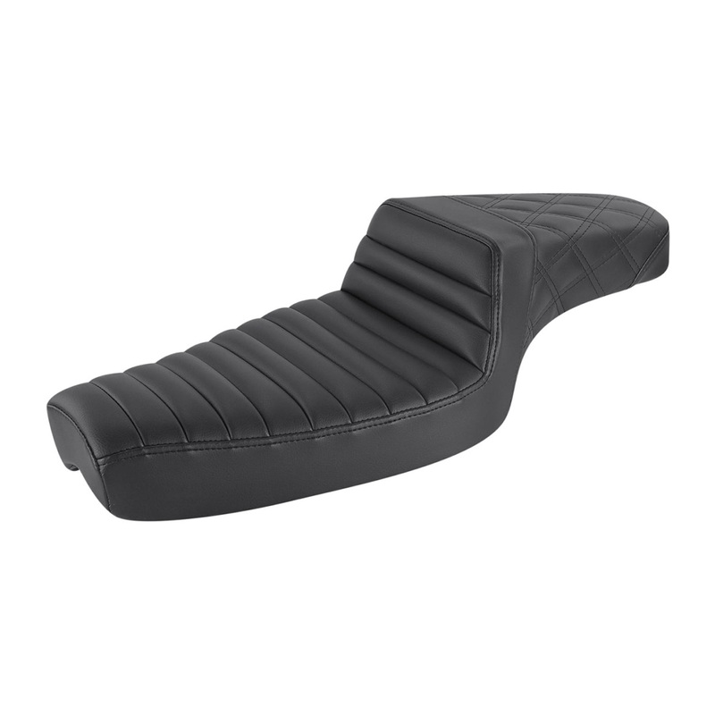SADDLEMEN – Step-Up Seat – Front Tuck-n-Roll/Rear Lattice Stitch – Black-’79-’03