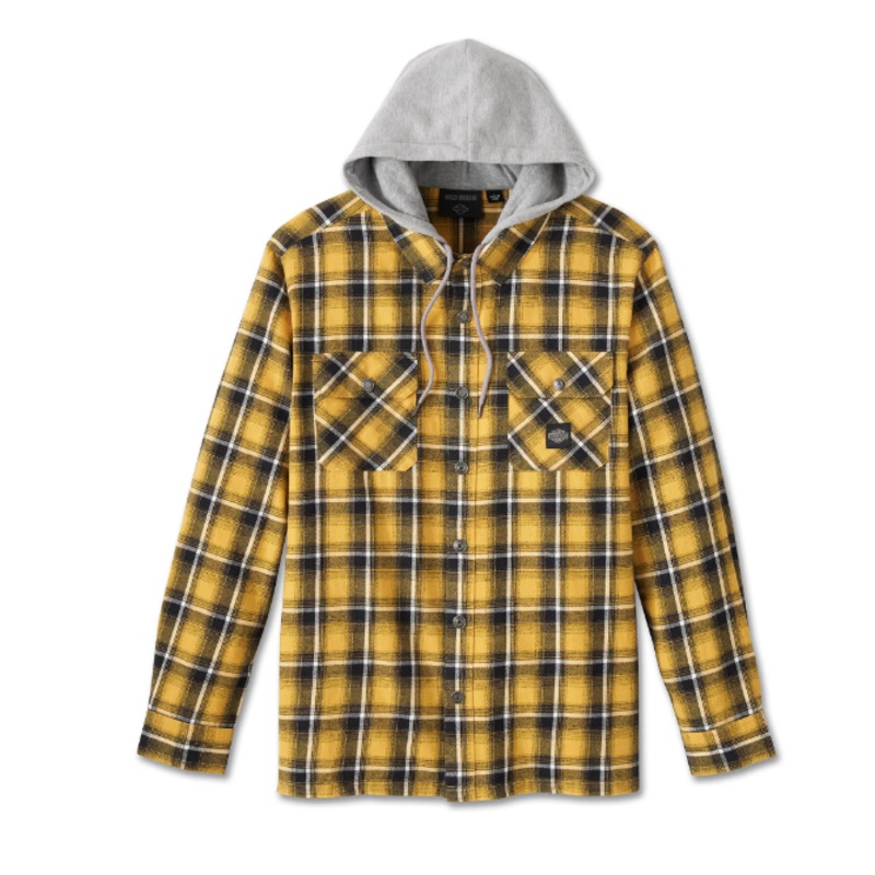 Genuine Harley Davidson Men’s Burner Long Sleeve Hooded Shirt – Yellow Plaid 96465-24VM