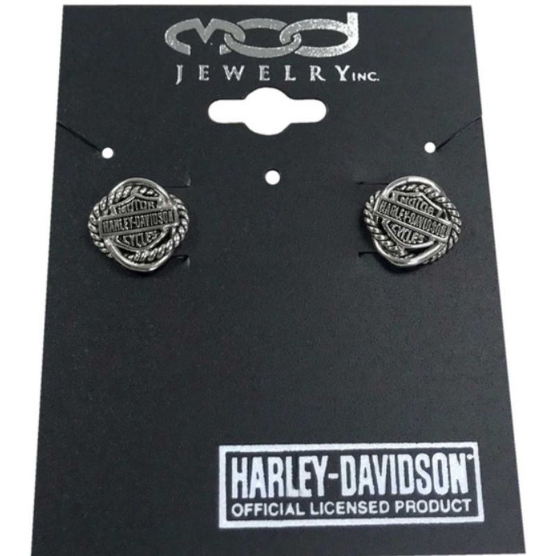 Harley-Davidson Women’s Woven Circle Bar & Shield Post Earrings HDE0308