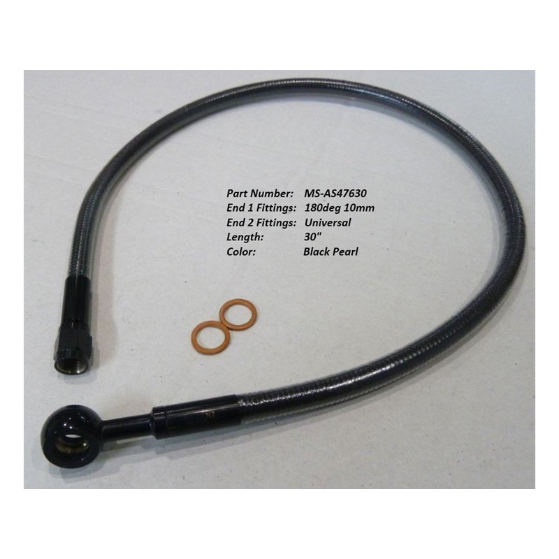30in. Upper Front Brake Line: 10mm x 180 Degree Banjo – Black.
