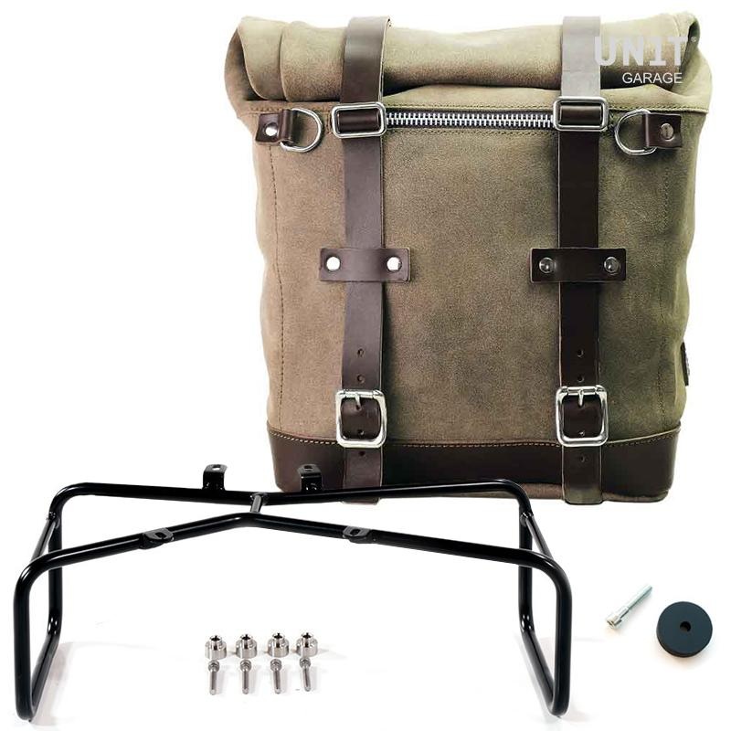 Unit Garage R9T Series Single Scram Waxed Suede Pannier & Double Asymmetric Luggage Rack