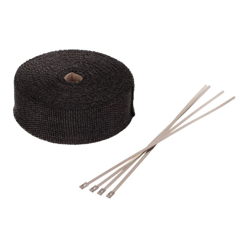 Whites Exhaust Wrap – Black 50mm x 15m (500C) + 4 Stainless Steel Ties