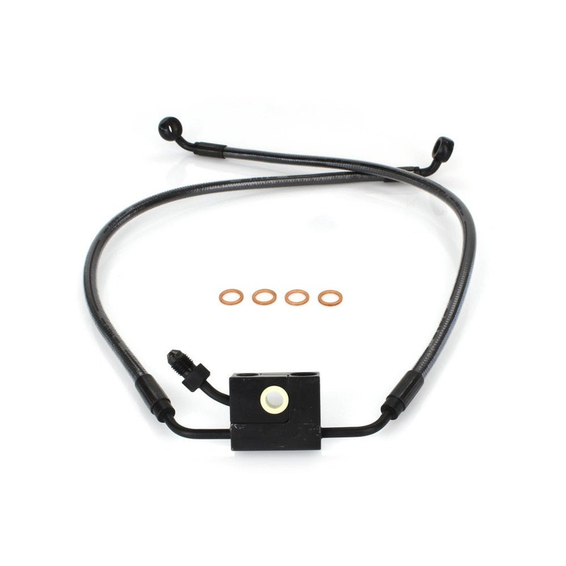 Stock Length Lower Brake Line – Black Pearl. Fits Fat Bob 2018up, Low Rider ‘S’ 2020up, FXDRS 2019 Up & XL1200CX 2016-2021 with Dual Front Disc Calipers.