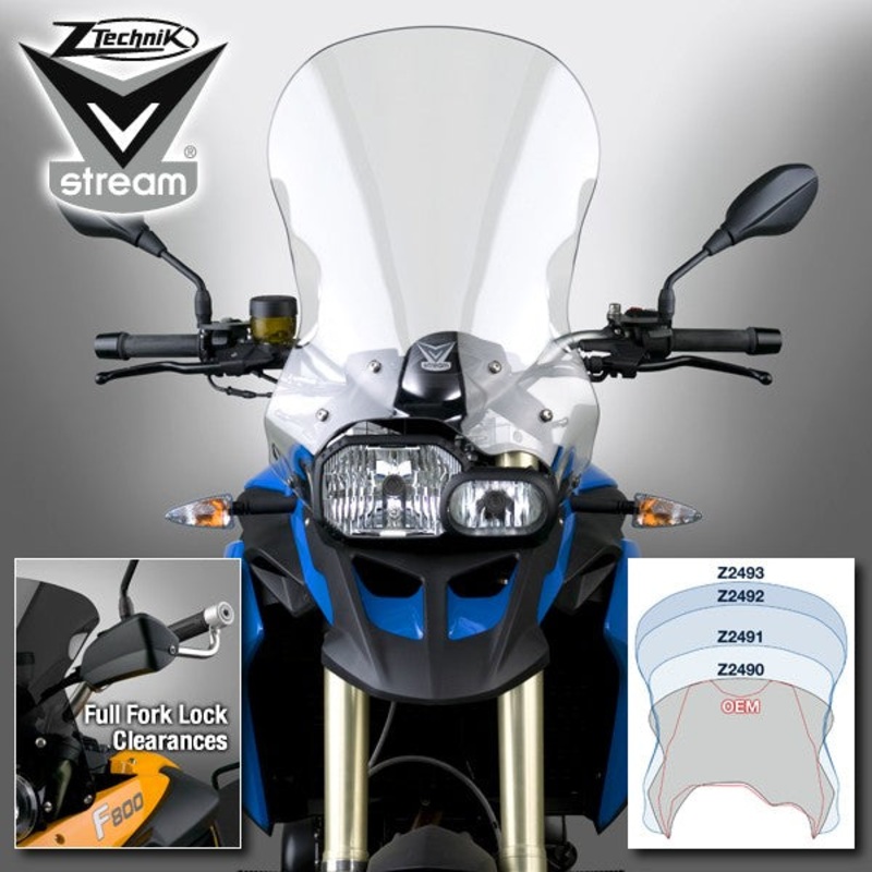 BMW F800GS F650GS Twin Windscreen V-stream Windshield ZTechnik Z2493 Clear Extra Tall Touring Screen