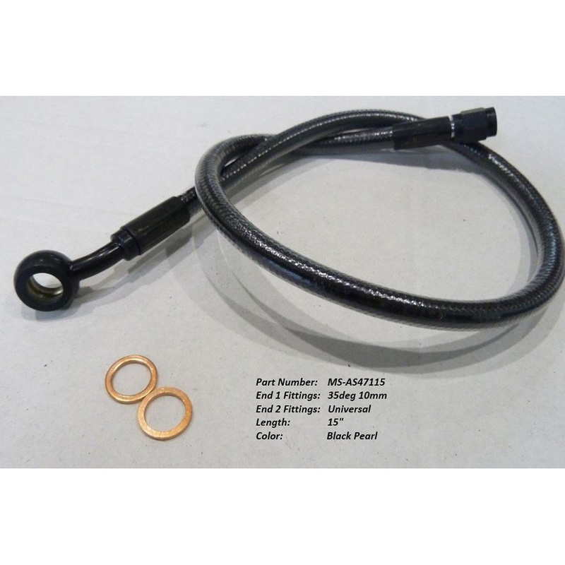 MS 15in. Upper Front Brake Line: 10mm x 35 Degree Banjo – Black Pearl.