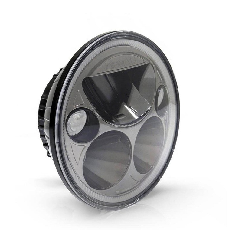 Denali M5 E-Mark LED Headlight Module, 5.75″ Round, Black Chrome