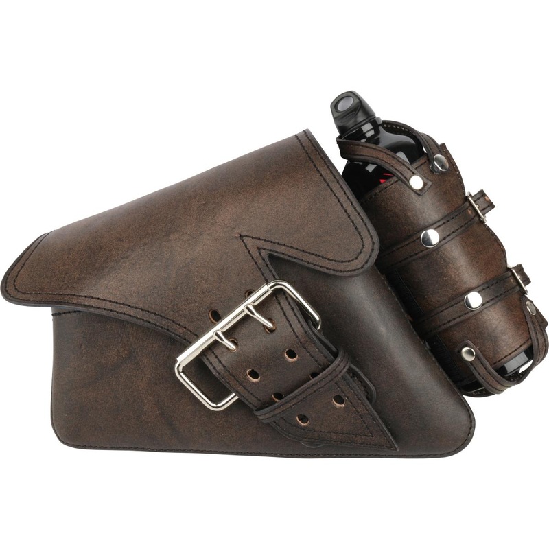 La Rosa Design La Fondina Left Side Saddle Bag Rustic Black With Spare Fuel Bottle Holder