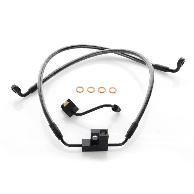 Stock Length Lower Front Brake Line – Black Pearl. Fits Dyna Fat Bob 2012up & Dyna Low Rider 2014up Models with Dual Front Disc Calipers.