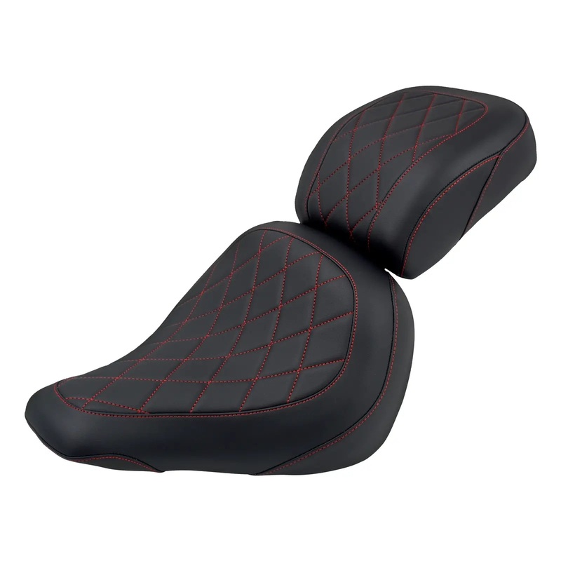 Diamond Rider Solo Passenger Cushion Seats Red Stitching for Harley Fat Boy ’18-’25 | Mactions