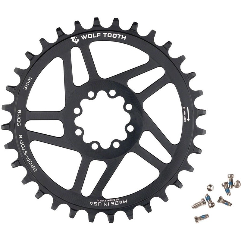 Wolf Tooth Round Chainring – 30t – SRAM 8-Bolt Direct Mount – Drop-Stop B – 3mm Offset – Black