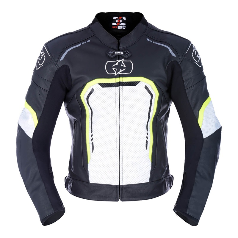 Oxford Strada Leather Jacket – Black / White / Fluro