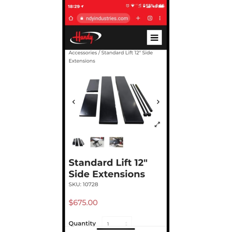 Handy Industries 10728 air lift side extensions BOB 1500 and BOB 1000 standard l