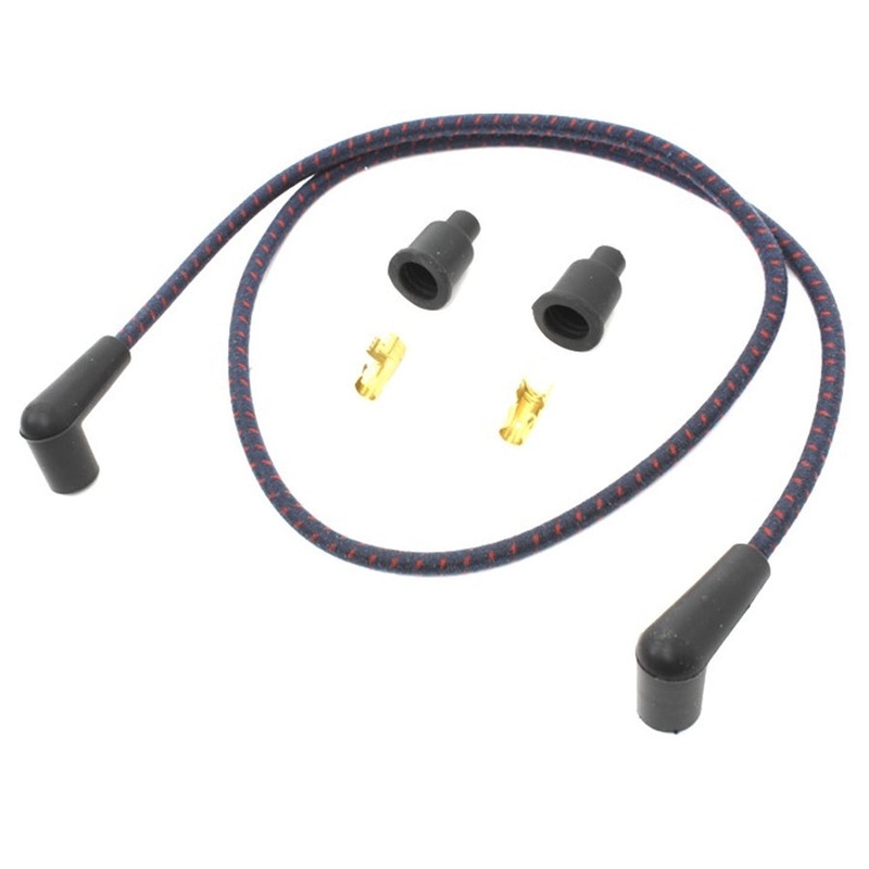 Cloth Braded Spark Plug Wire Kit 7mm – Navy Blue w/Red Tracer