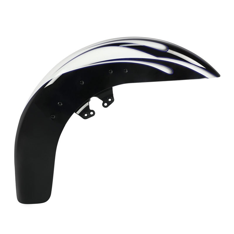 HR3 White Amethyst With Black Licorice Flames Motorcycle 18″ Wide Tire Front Mudguard Fender For Harley Touring Models 2014-2023