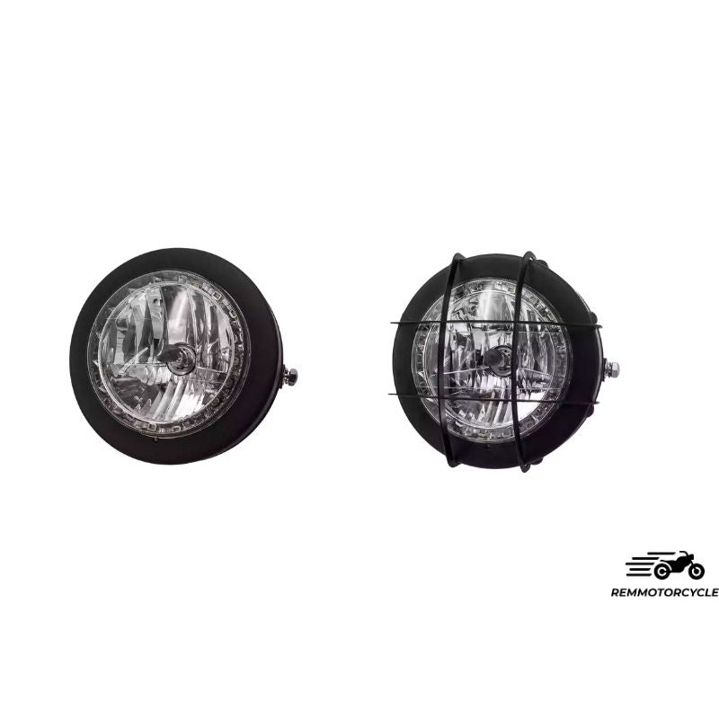 Motorcycle Headlight with LED Rings and Approved Grille