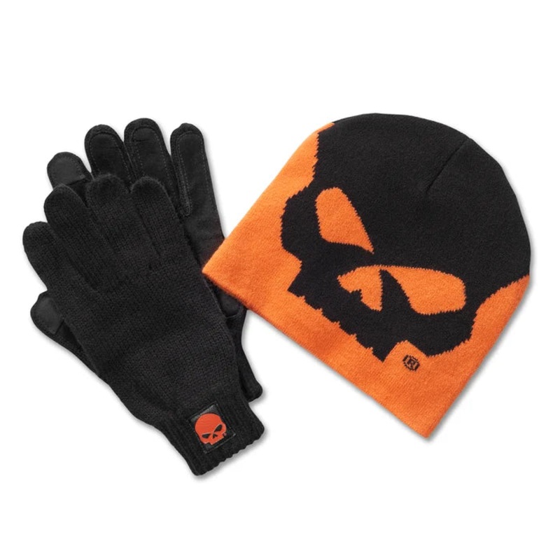 Genuine Harley-Davidson Willie G Skull Beanie and Glove Gift Set – Harley Orange  97658-25VM