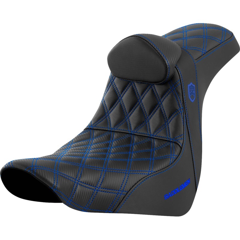 SDC Pro Series Performance Gripper Seat w/Lumbar Rest, Blue Stitch – 18+ Softail