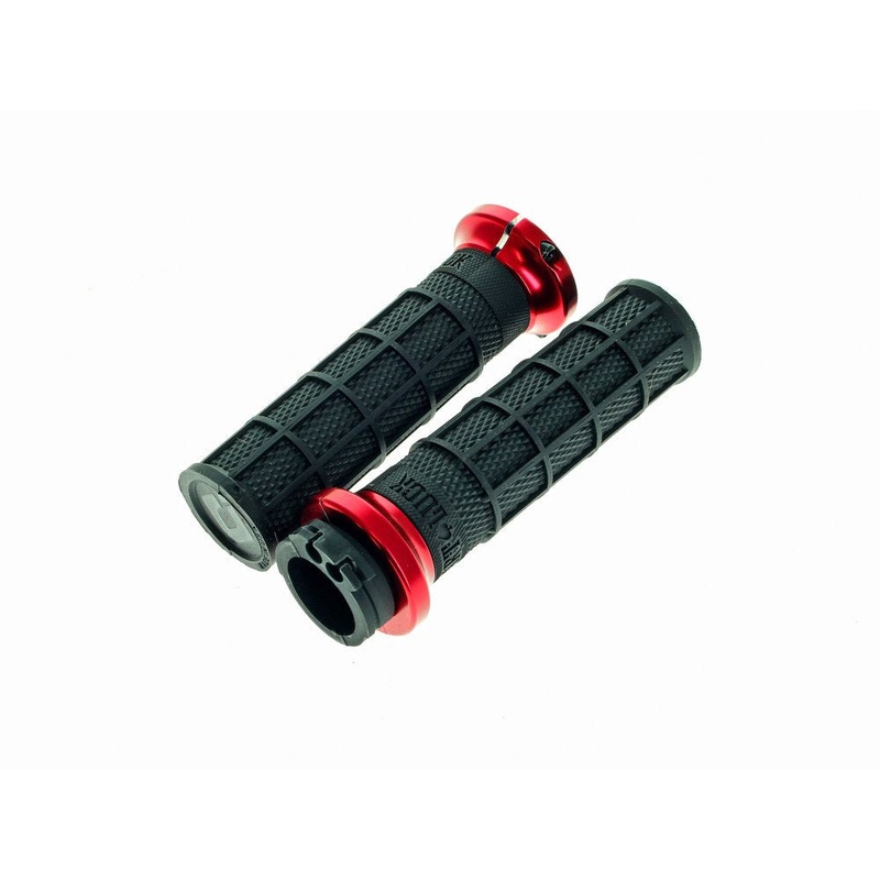Hart-Luck Full Waffle Lock-On Handgrips – Red. Fits H-D with Throttle Cable.